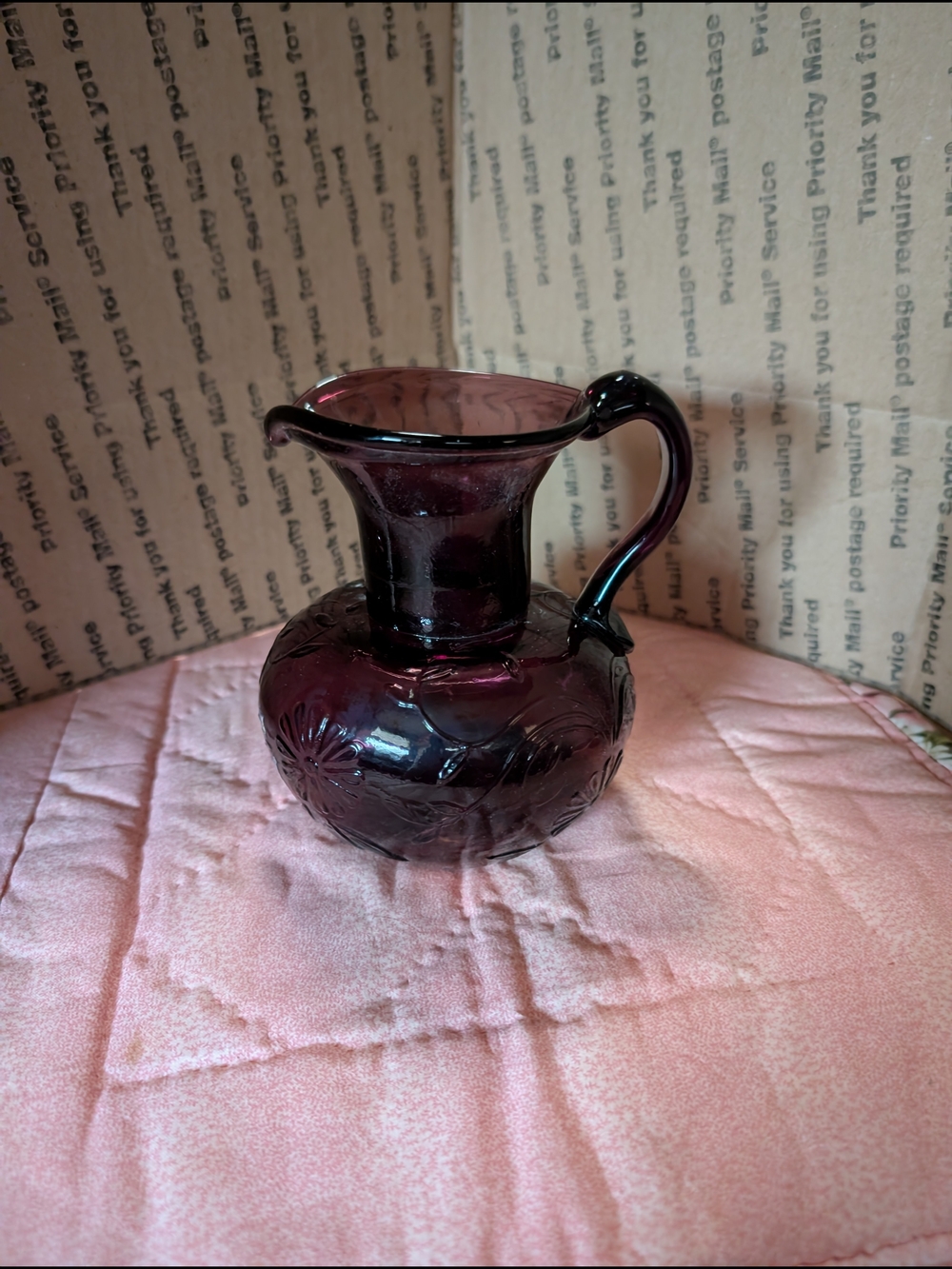 Vintage Amethyst Glass Pitcher Vase